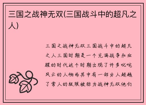 三国之战神无双(三国战斗中的超凡之人)